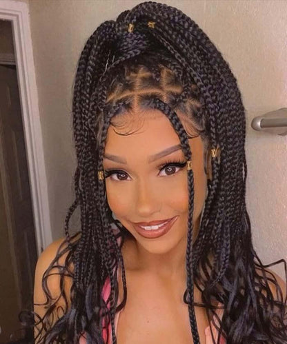 Deep Curly Boho Knotless Braided HD Full Lace Wig