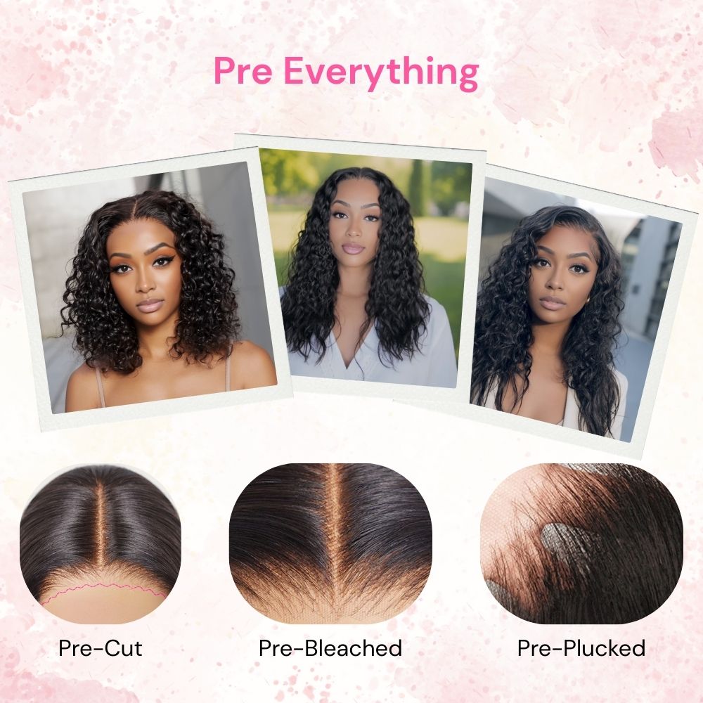 Pre Everything Wigs | Water Wave Glueless 13x4 Frontal HD Lace Human Hair Wig Pre-cut & Plucked & Bleached