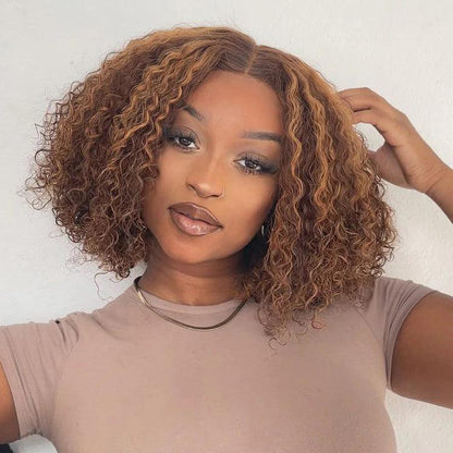 Highlight Ombre Glueless Curly Short Wigs 100% Human Hair