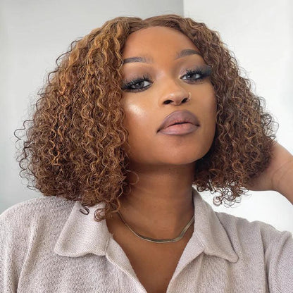 Highlight Ombre Glueless Curly Short Wigs 100% Human Hair