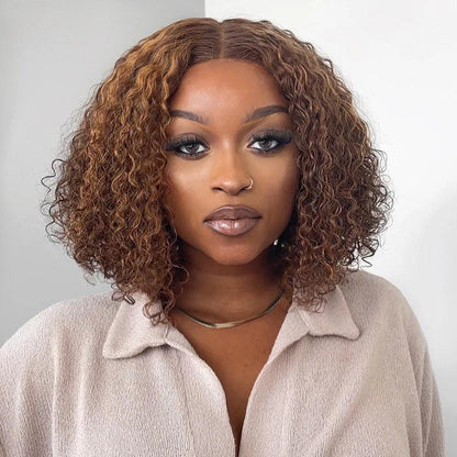 Highlight Ombre Glueless Curly Short Wigs 100% Human Hair