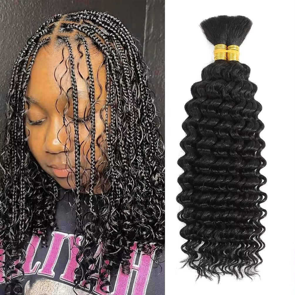 2 Bundles Deep Wave Bulk Hair For Boho Braiding Coffee Brown