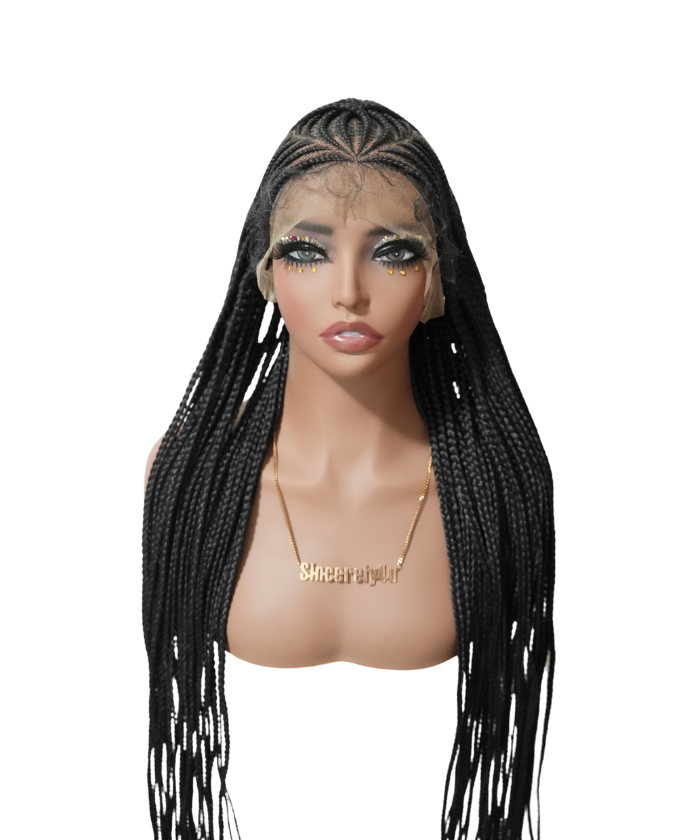 Hand-tied Straight Hair Wigs with Cornrow Braids Pre Bleached HD Full Lace Wear Go Glueless Wig T2