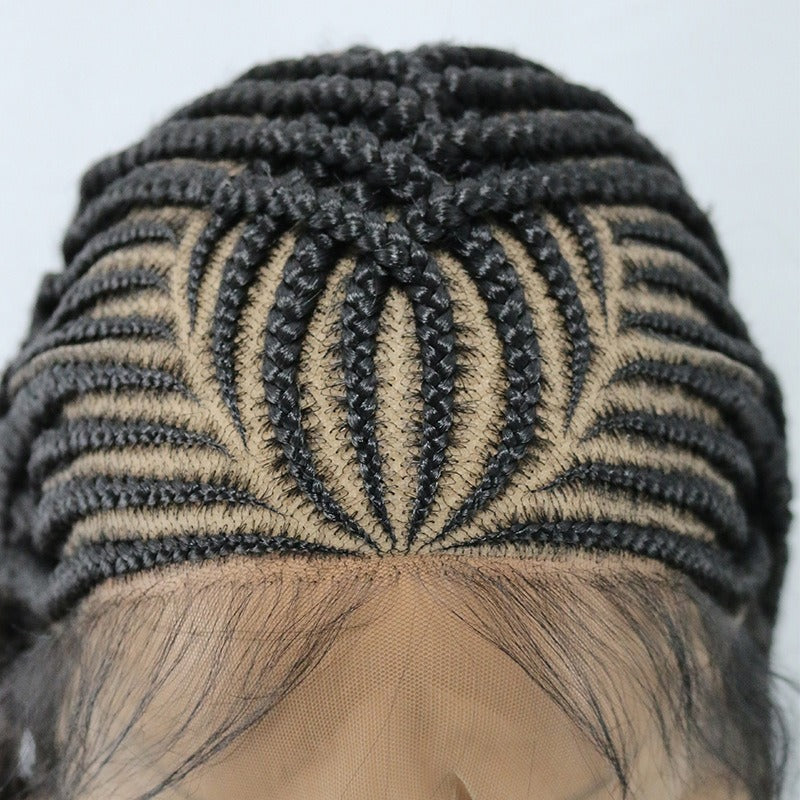 Hand-tied Straight Hair Wigs with Cornrow Braids Pre Bleached HD Full Lace Wear Go Glueless Wig T2
