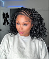 Hand-tied Cornrow Braids Wig with Curly Hair HD Lace Wear Go Glueless Wig T3 Natural Black