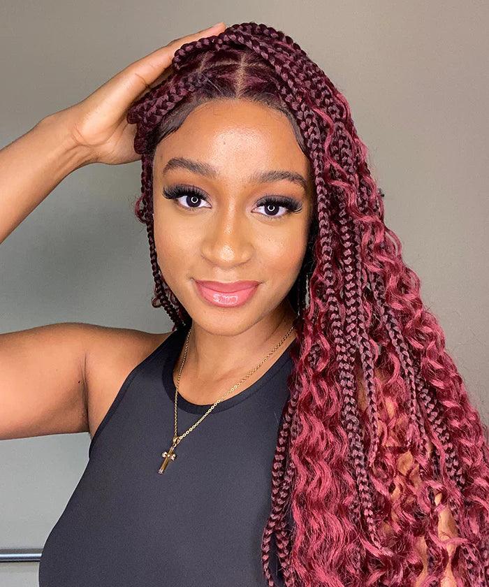 Deep Curly Boho Knotless Braided HD Full Lace Wig