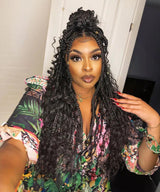 121 Strands Human Baby Hair Boho Curls Knotless Braided HD Full Lace Wig Hand-tied Natural Black