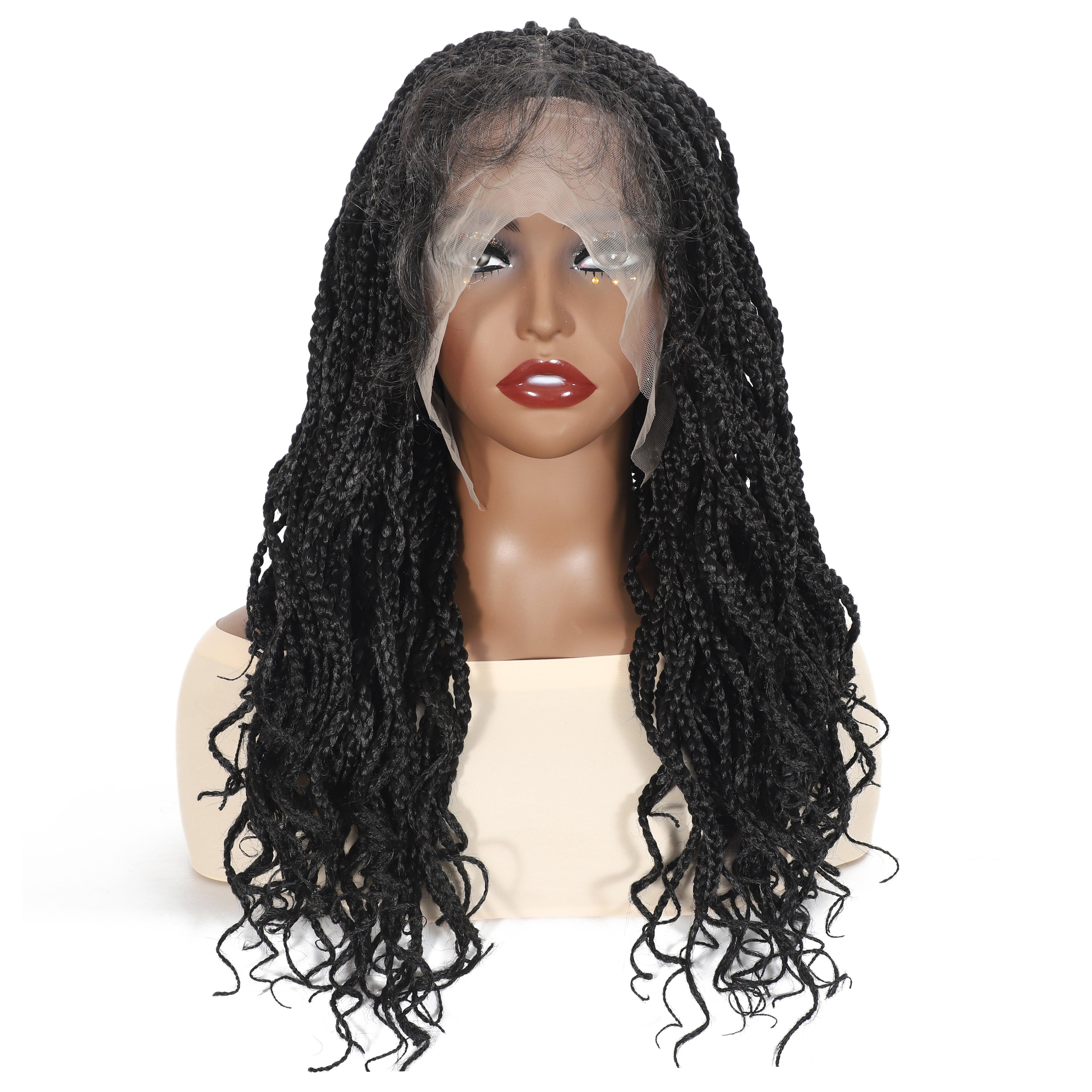 Short HD Full Lace Wavy Box Braids with Human Hair Waves Boho Box Braided Wig