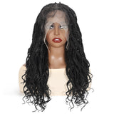 Short HD Full Lace Wavy Box Braids with Human Hair Waves Boho Box Braided Wig