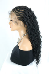 Hand-tied Cornrow Braids Wig with Curly Hair HD Lace Wear Go Glueless Wig T3 Natural Black