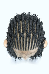 Hand-tied Cornrow Braids Wig with Curly Hair HD Lace Wear Go Glueless Wig T3 Natural Black