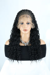 Hand-tied Cornrow Braids Wig with Curly Hair HD Lace Wear Go Glueless Wig T3 Natural Black