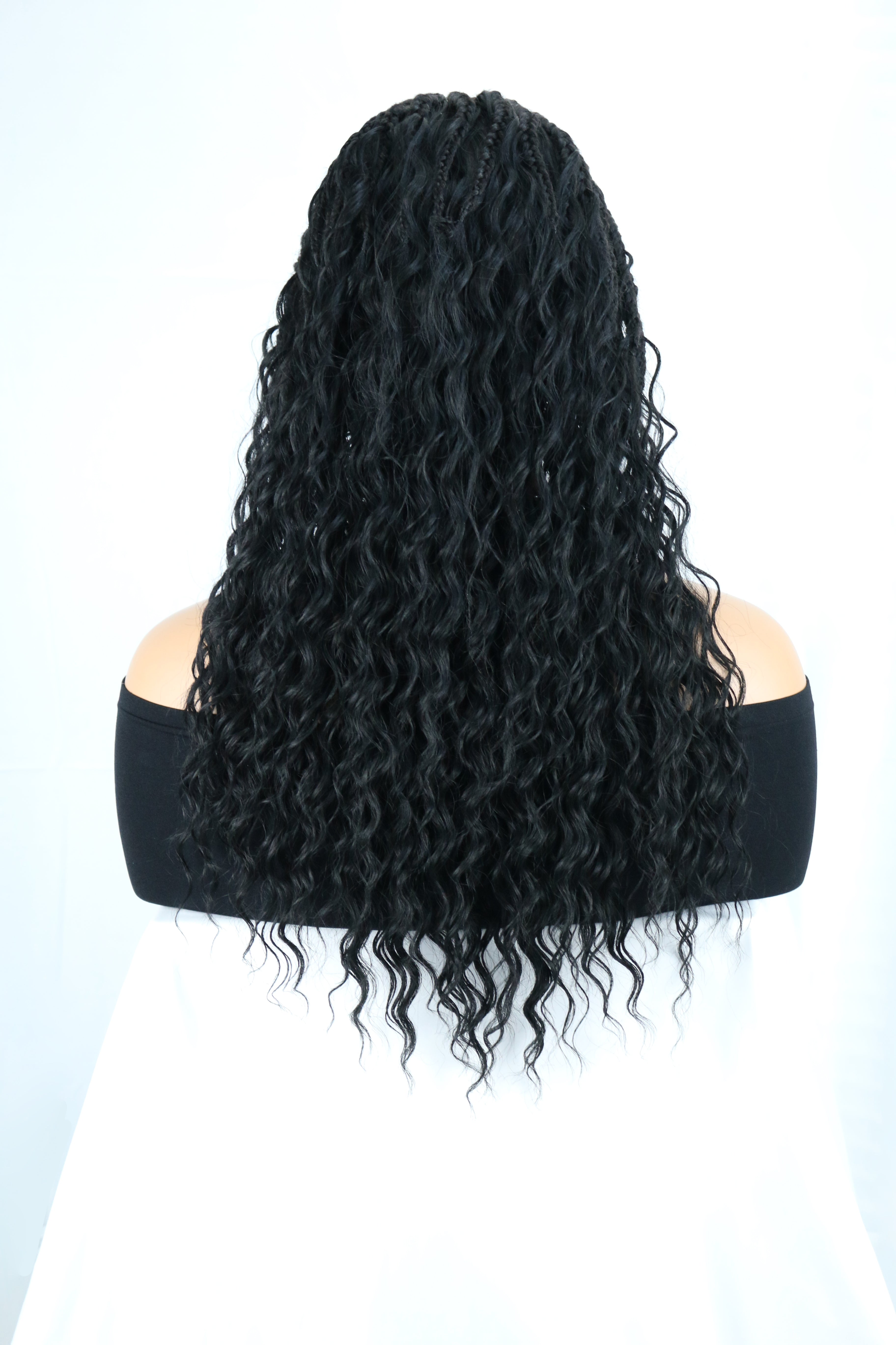 Hand-tied Cornrow Braids Wig with Curly Hair HD Lace Wear Go Glueless Wig T3 Natural Black