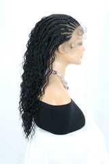 Hand-tied Cornrow Braids Wig with Curly Hair HD Lace Wear Go Glueless Wig T3 Natural Black