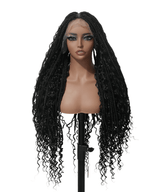 121 Strands Human Baby Hair Boho Curls Knotless Braided HD Full Lace Wig Hand-tied Natural Black
