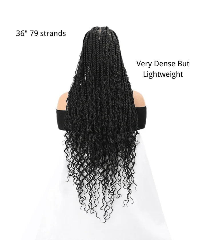24" Human Baby Hair Boho Curls Hand-tied Knotless Box Braided HD Full Lace Wig