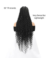24" Human Baby Hair Boho Curls Hand-tied Knotless Box Braided HD Full Lace Wig