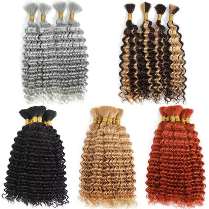 2 Bundles Deep Wave Bulk Hair For Boho Braiding Reddish Brown