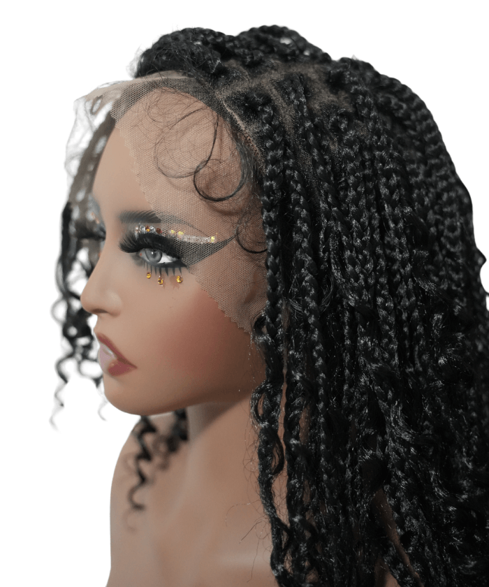 Short HD Full Lace Knotless Boho Box Braided Wig With Human Hair Ombre Brown