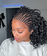 Hand-tied Cornrow Braids Wig with Curly Hair HD Lace Wear Go Glueless Wig T3 Natural Black