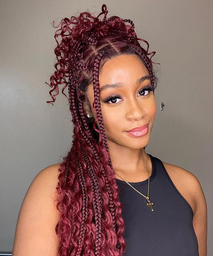 Deep Curly Boho Knotless Braided HD Full Lace Wig