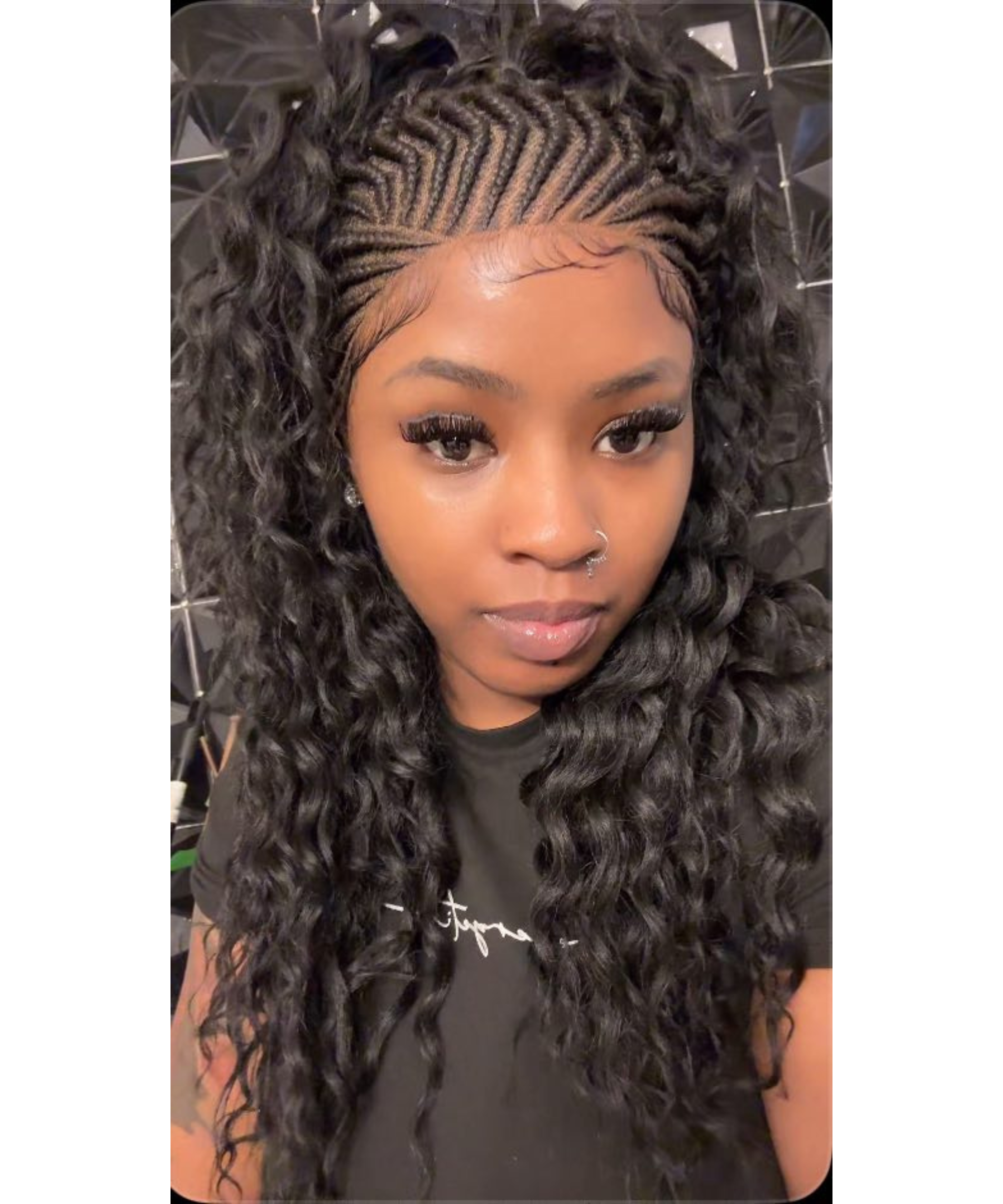 Hand-tied Cornrow Braids Wig with Curly Hair HD Lace Wear Go Glueless Wig T5 Natural Black