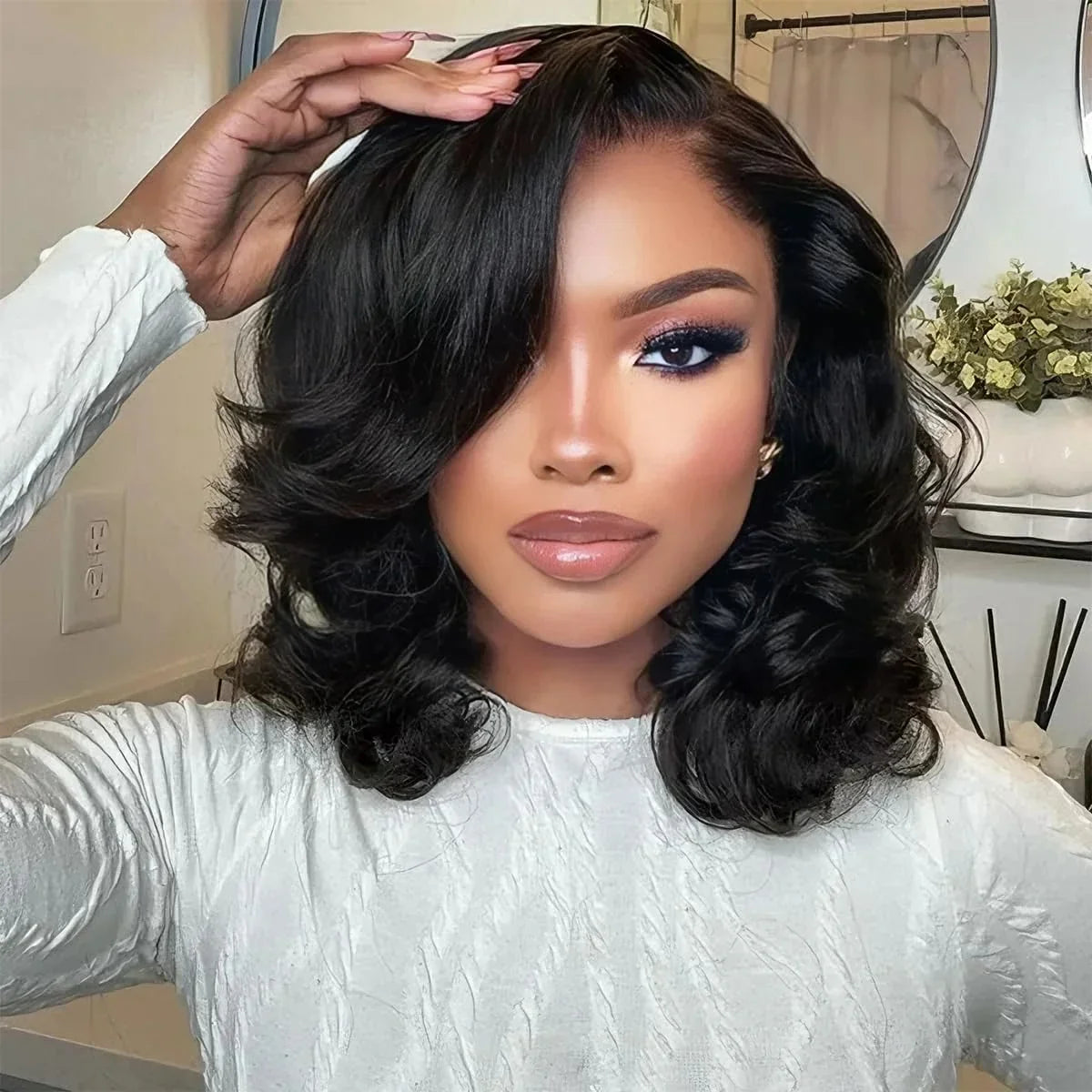 Left C Part Body Wave Bob Wig Glueless 4x4 Closure HD Lace Wig Human Hair Pre-Cut Lace