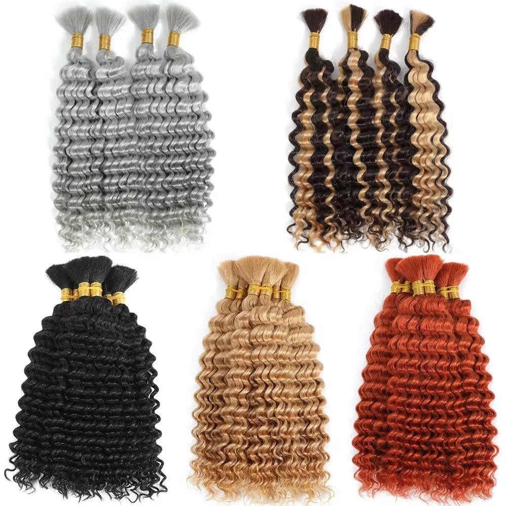 2 Bundles Deep Wave Bulk Hair For Boho Braiding Coffee Brown