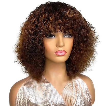 Honey Blonde Lace Front Curly Short Pixie Bob Wigs 100% Human Hair