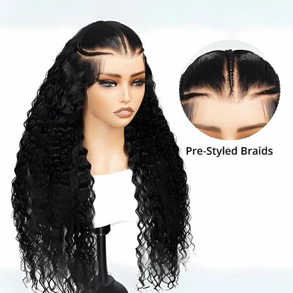 Ready To Go Wigs Water Wave Human Braiding Hair 13x4 Pre-Everything Lace Front Wigs