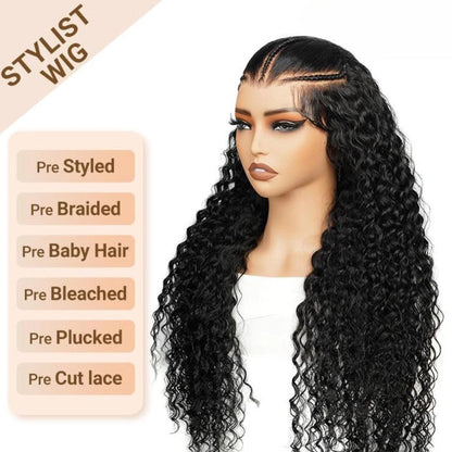 Ready To Go Wigs Water Wave Human Braiding Hair 13x4 Pre-Everything Lace Front Wigs