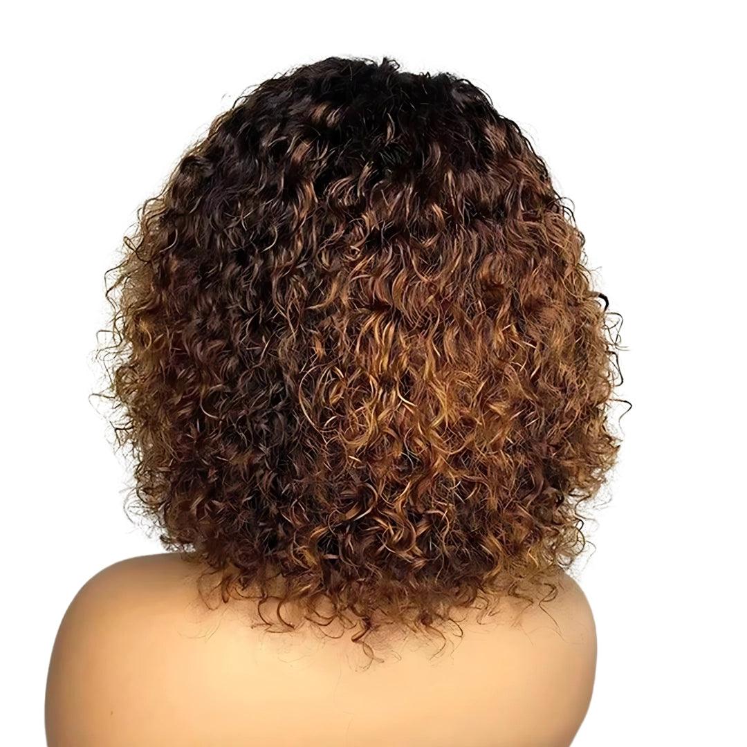 Honey Blonde Lace Front Curly Short Pixie Bob Wigs 100% Human Hair