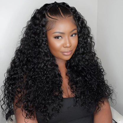 Ready To Go Wigs Water Wave Human Braiding Hair 13x4 Pre-Everything Lace Front Wigs