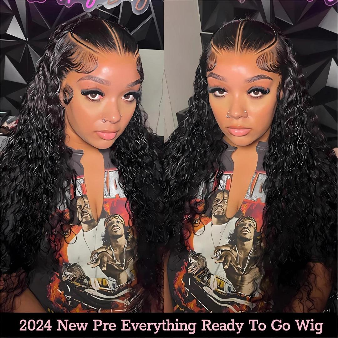 Ready To Go Wigs Water Wave Human Braiding Hair 13x4 Pre-Everything Lace Front Wigs