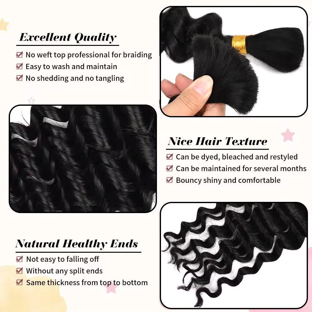 2 Bundles Deep Wave Bulk Hair For Boho Braiding Light Black