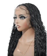 32" Human Baby Hair Boho Curls Hand-tied Knotless Box Braided HD Full Lace Wig