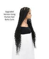 24" Human Baby Hair Boho Curls Hand-tied Knotless Box Braided HD Full Lace Wig