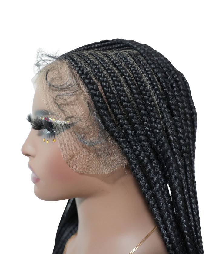 Hand-tied Straight Hair Wigs with Cornrow Braids Pre Bleached HD Full Lace Wear Go Glueless Wig T2