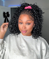 Hand-tied Cornrow Braids Wig with Curly Hair HD Lace Wear Go Glueless Wig T3 Natural Black