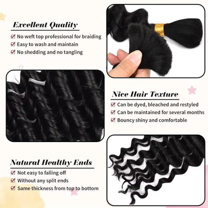 2 Bundles Deep Wave Bulk Hair For Boho Braiding Reddish Brown