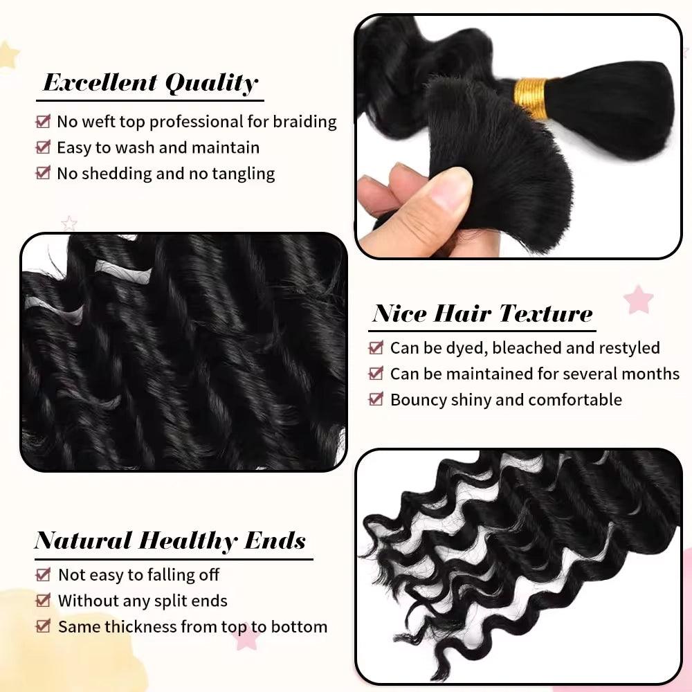 2 Bundles Deep Wave Bulk Hair For Boho Braiding Coffee Brown