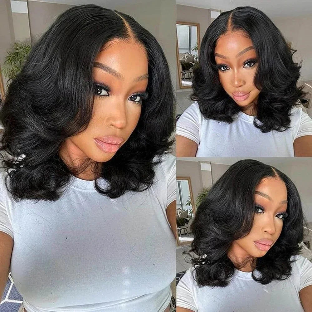 Left C Part Body Wave Bob Wig Glueless 4x4 Closure HD Lace Wig Human Hair Pre-Cut Lace