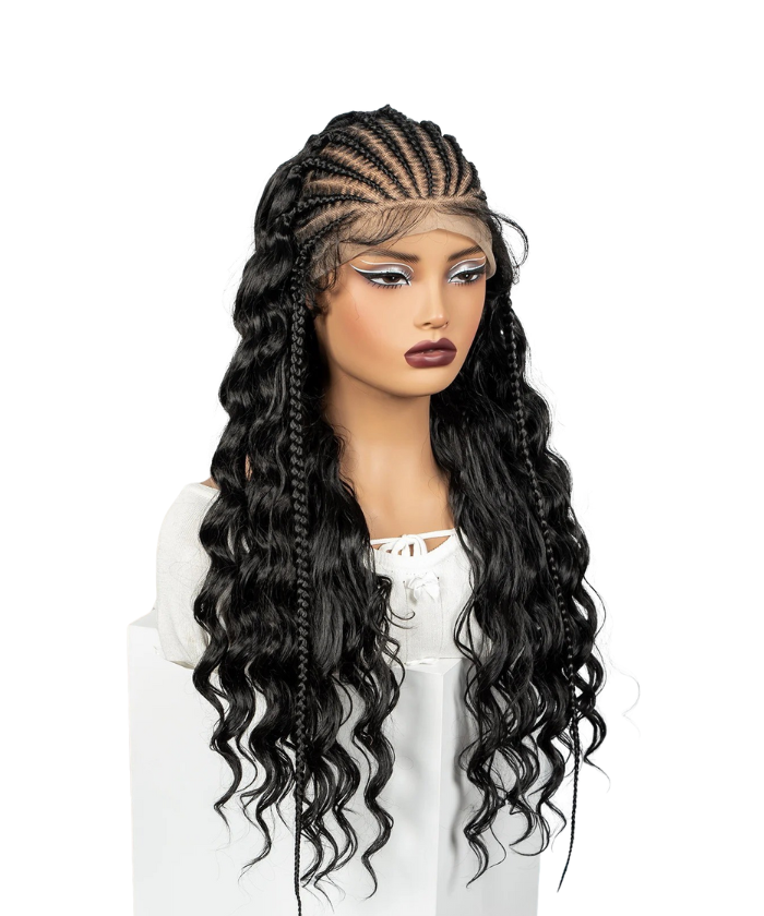 13x6 HD Lace Front Deep Wave Hair Wigs with Cornrow Braids