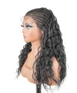 Hand-tied Cornrow Braids Wig with Curly Hair HD Lace Wear Go Glueless Wig T5 Natural Black