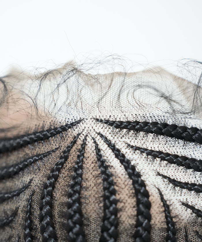Hand-tied Straight Hair Wigs with Cornrow Braids Pre Bleached HD Full Lace Wear Go Glueless Wig T2
