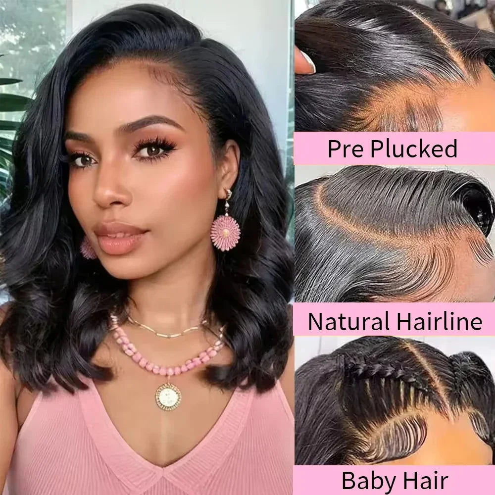 Left C Part Body Wave Bob Wig Glueless 4x4 Closure HD Lace Wig Human Hair Pre-Cut Lace