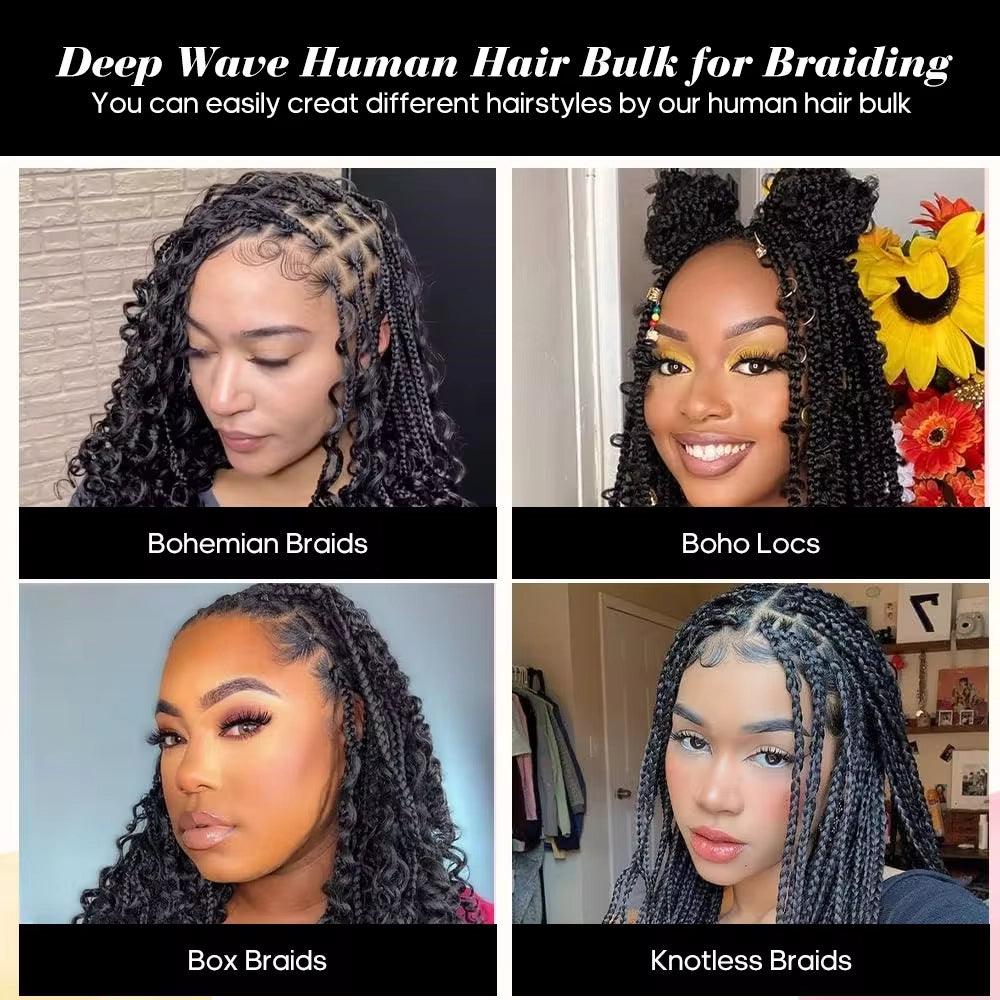 2 Bundles Deep Wave Bulk Hair For Boho Braiding Coffee Brown