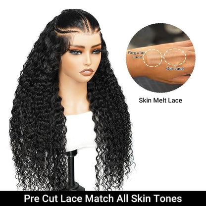 Ready To Go Wigs Water Wave Human Braiding Hair 13x4 Pre-Everything Lace Front Wigs