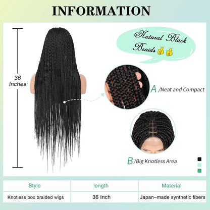 360° HD Full Lace Knotless Box Braids Human Straight Hair Natural Black