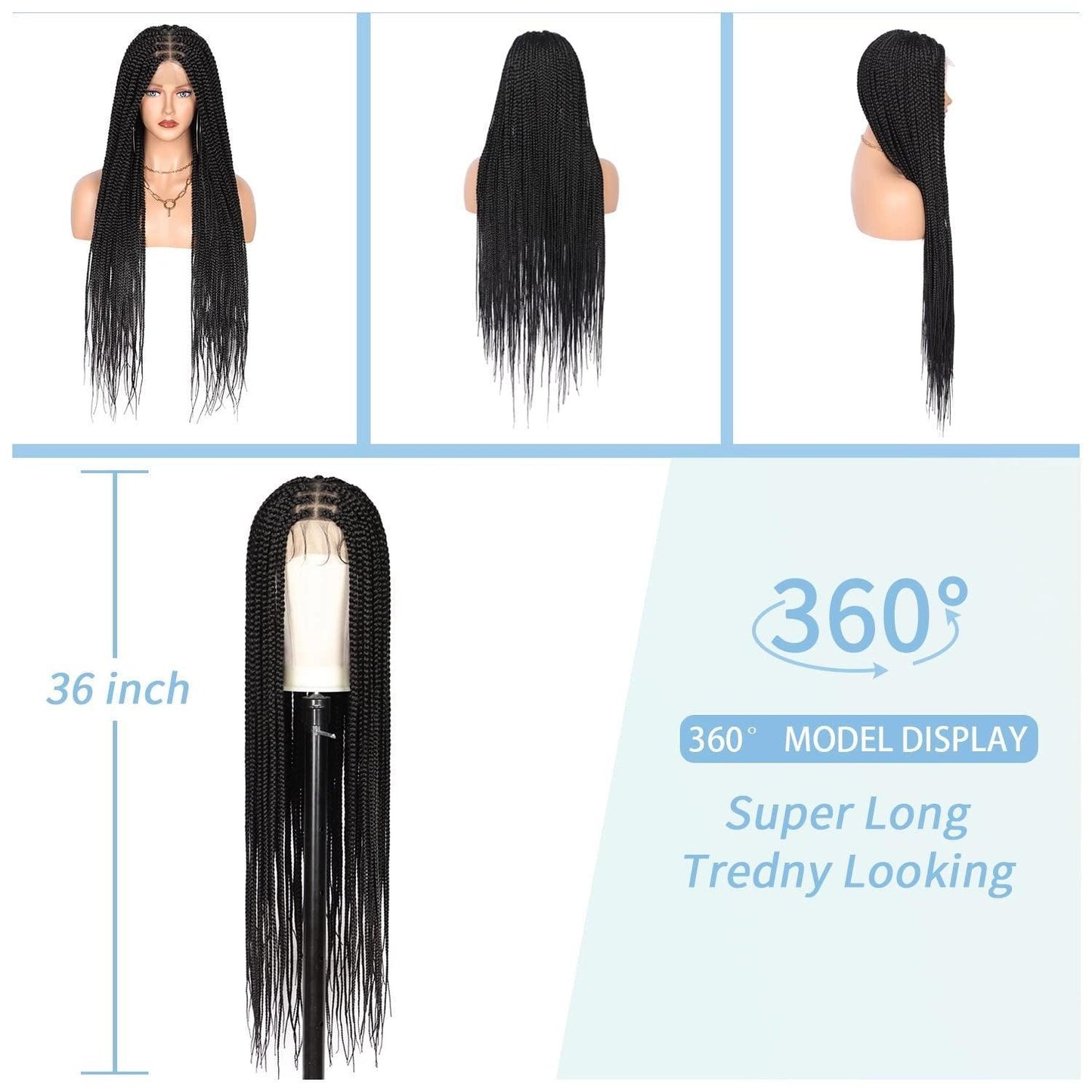 360° HD Full Lace Knotless Box Braids Human Straight Hair Natural Black